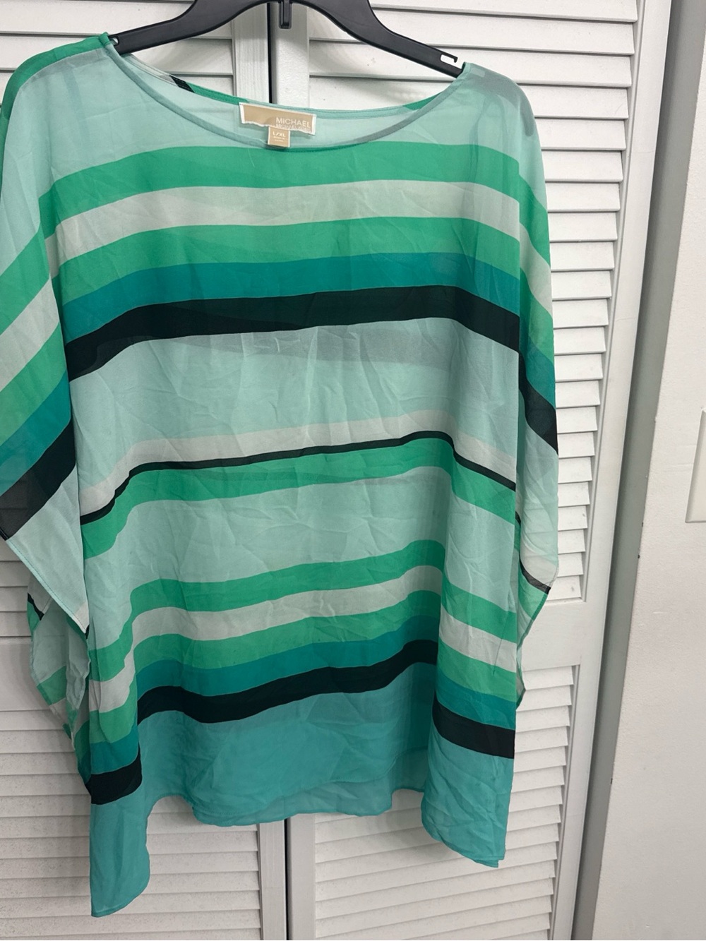 MICHAEL Michael Kors Striped Sheer Tunic in Mint, Teal & Dark Green